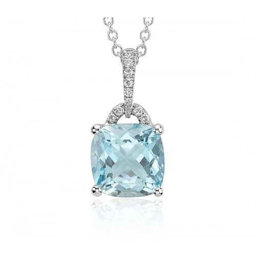 14k White Gold Aquamarine And Diamond Pendant Set 