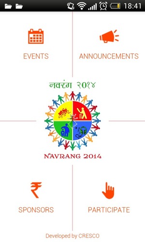 Navrang - 2014 Android App, Event Schedule & Venue Locator | Broadcast Messaging, Coordinator Details, Google Maps Integration