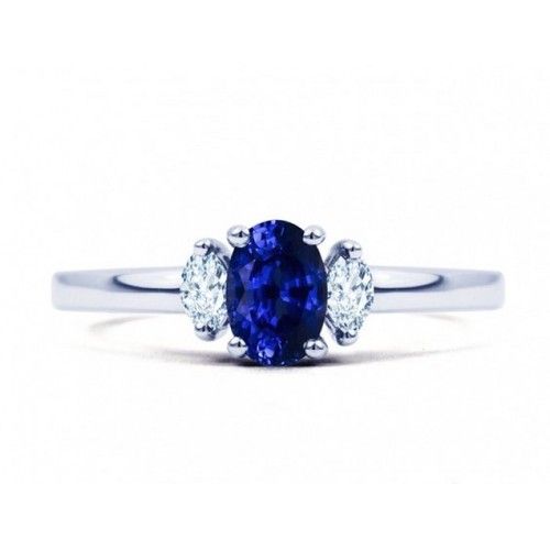 Blue Sapphire And Diamond Ring Set In White Gold