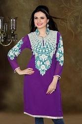 Fabulous Purple Georgette And Embroidered Kurti