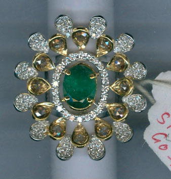 Green Stone Diamond Ring