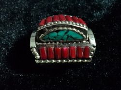 Nepali Tibetan Ethnic Tribal Turquoise / Coral Rings