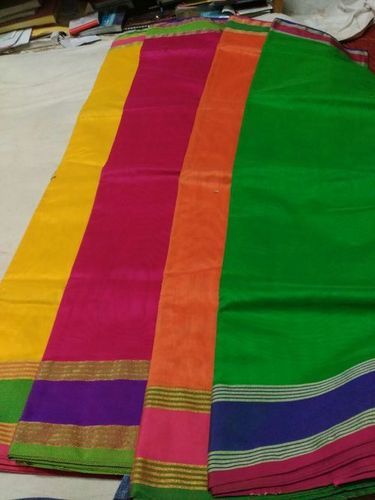 Cotton Plain Dyed With Zari Border Saree