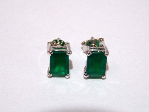 Green Onyx Stud Earrings Emerald Cut 925 Sterling Silver