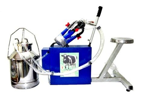 Milking Machine - 20 Liters Stainless Steel Can, 850x460x460 mm Dimensional Design | 5-8 Cows/Hour Capacity, Positive Displacement Piston Pump, Silicone Food Grade Milk Hose