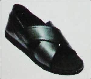 Diabetic Black Leather Sandles