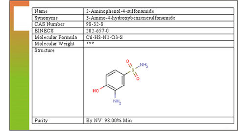 2-Amino Phenol 4 Sulphonamide Cas No: 98.32-8 M.W: 188