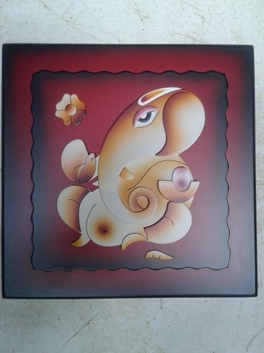 Ganesha Blessing With Flower - Wooden Wall Hanging