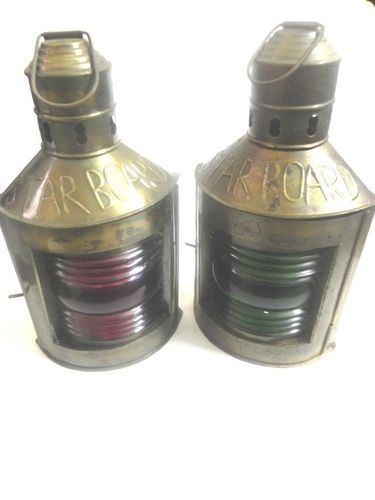 Metal Boat Light Red Green Glass Oil Wick Lamp