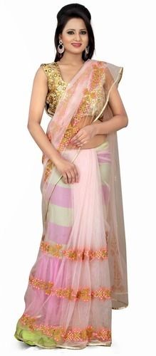 Baby Pink Net Designer Party Wear Saree