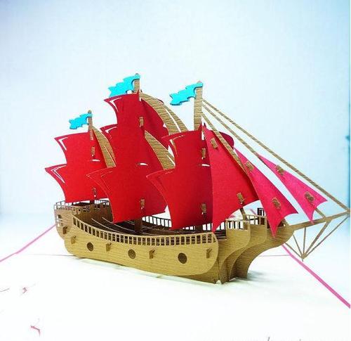 Red Ship 3D Pop Up Greeting Card