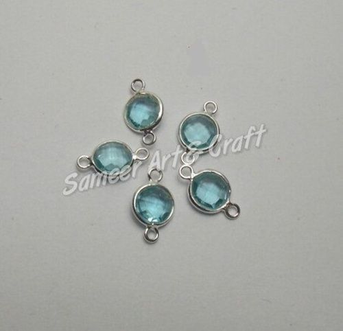 Sky Blue Topaz Bezel Connector With Gold and Silver Plated