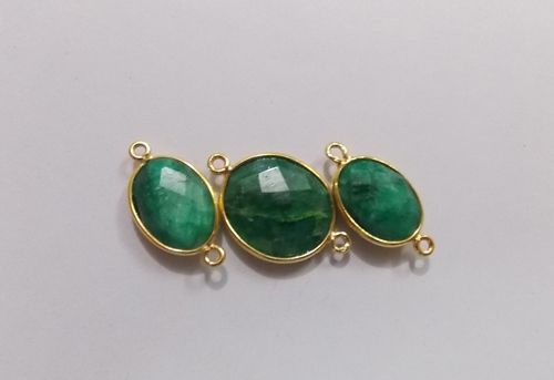 Dyed Sapphire Green Onyx Bezel Connector With Gold And Silver Plated