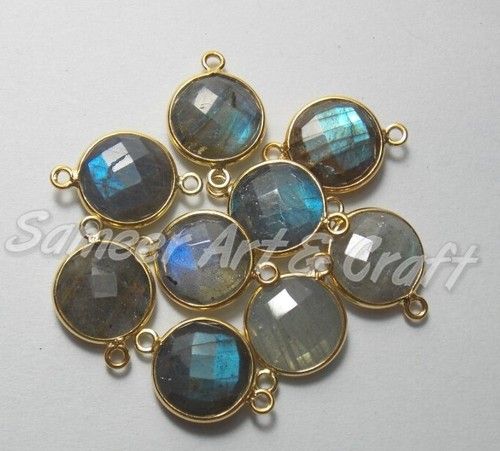 Labradorite Bezel Connector With Gold and Silver Plated