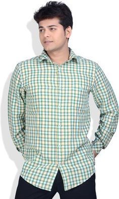 Green Check Trendy Cotton Men Shirts