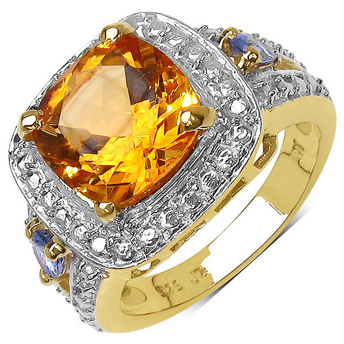 Citrine And Tanzanite 14K Yellow Gold Plated .925 Sterling Silver Ring