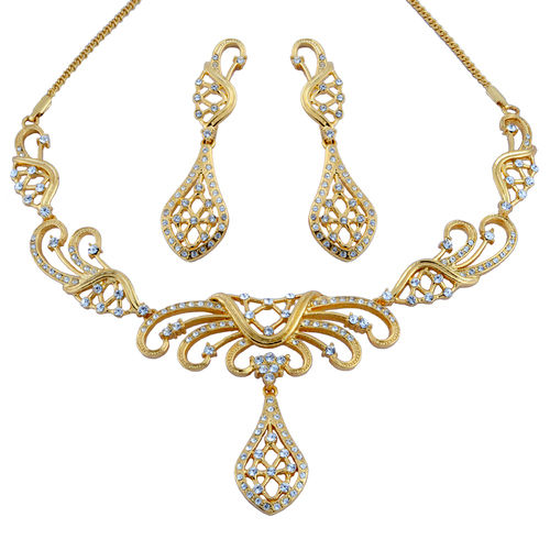 24K Gold Plated Necklace Set With Earring Studded With Godsend Stone