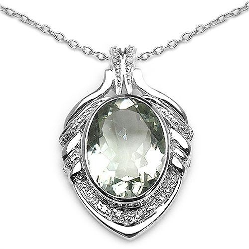 Green Amethyst .925 Sterling Silver Leaf-Shape Pendant