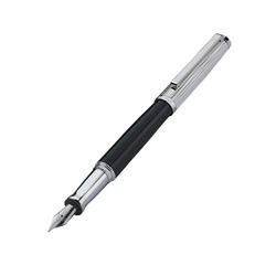 Fountain Pen - Iridium Tipped Stainless Steel Nib | Black-Lacquer Finish, Sterling Silver 925, Pinstripe Pattern