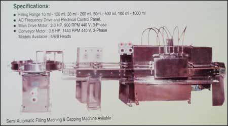 Automatic Liquid Filling Machine - 10 ml to 1000 ml Filling Range , 2.0 HP Drive Motor with Electrical Control Panel, Multi-Head Options Available