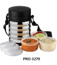 Lunch Box With Three Plastic Pots And Cover