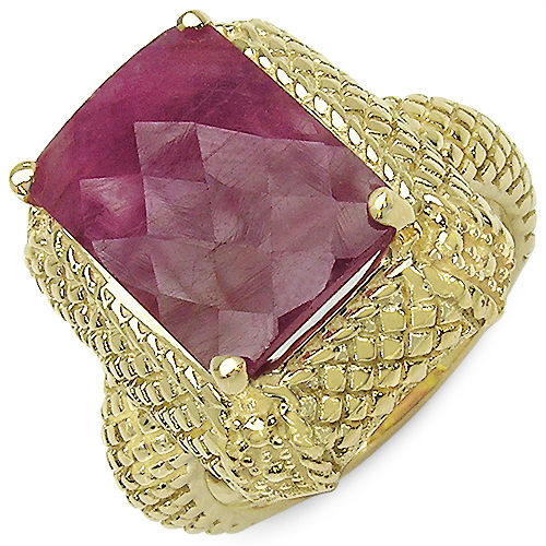 Dyed Ruby .925 Sterling Silver Gold Plated Ring