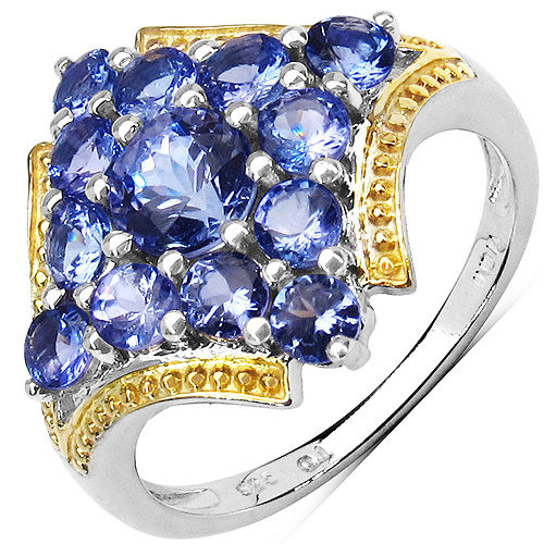 Genuine Tanzanite .925 Sterling Silver Cluster Ring