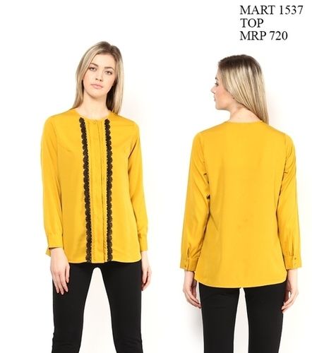 Mustard Pleated Lace Top