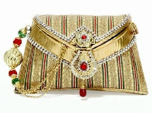 Golden Metal With Crystal Work Bag