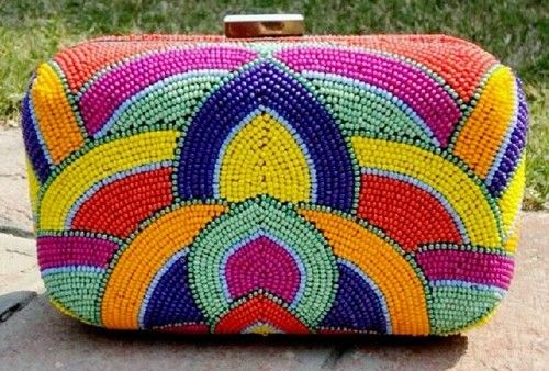 Multicolor Bead Work Box Clutch Bag