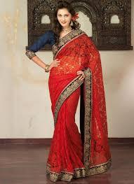 Pleasing Red Net Saree