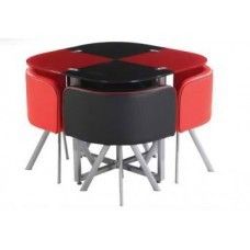 Dining Table In Red And Black With Metal Legs