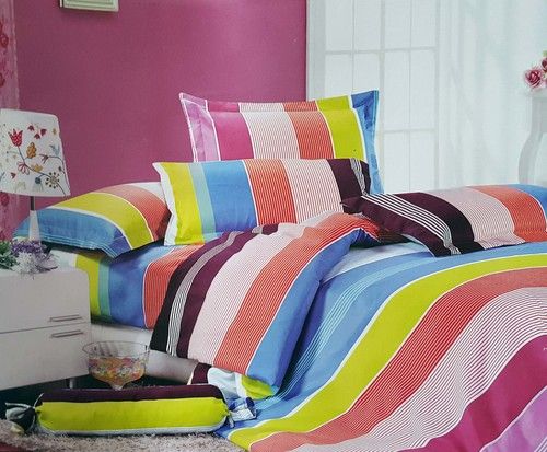 Colourful Stripes Double Bed Sheet Combo 3 Pcs Set (2)