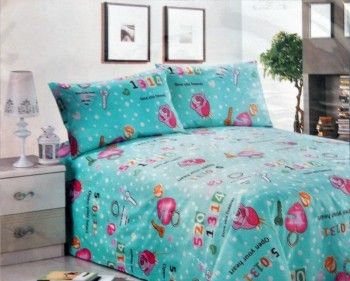 Green Color Printed 3pcs Bed Sheets For Double Bed