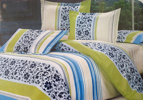 मुद्रित डबल बेड शीट पीला और नीला