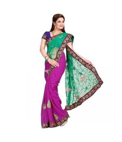 Green And Magenta Nett And Marble Chiffone Saree