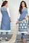 Steel Blue Art Silk Chanderi Churidar Salwar Suit