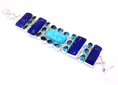 925 Sterling Silver Cabochon Gemstone Bracelet