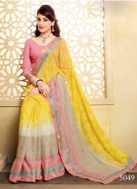 Magnificent Yellow color Georgette Fabric Party Wear Saree