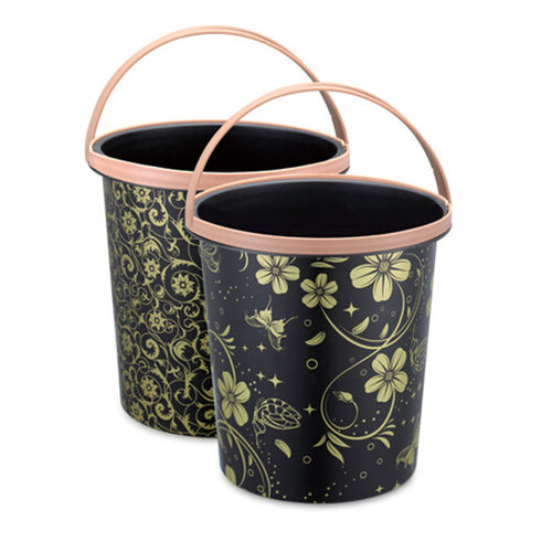 Plastic Flower Printed Waste Bin With Handle