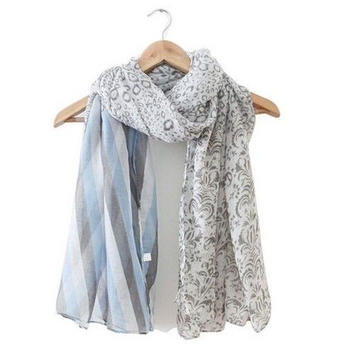 Silver Korean Leopard And Straps Printing Balinese Yarn Scarves