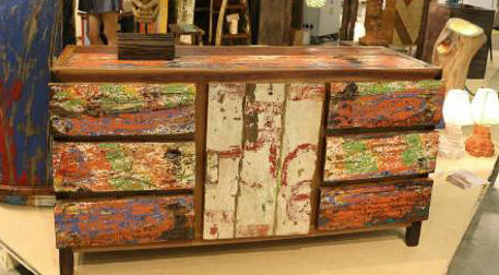 Wooden Painted Six Drawer One Door Sideboard