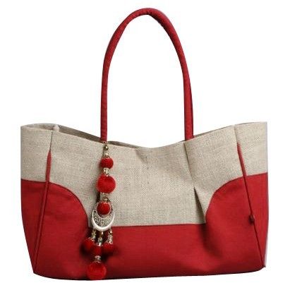 Cream And Red Color Jute Bag (Ella)