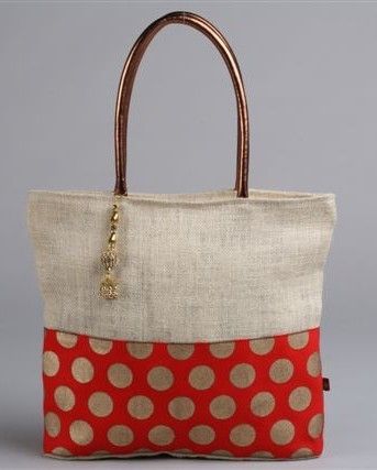 Cream And Red Color Jute Bag (Itokari)