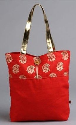 Red Color Printed Canvas Bag (Meenakshi)