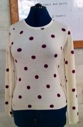 Polka Dot Cashmere O Neck Sweater