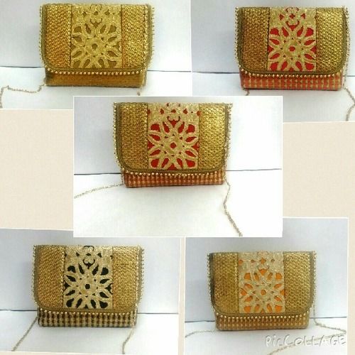 Brocade Jute Moti Ladies Sling Cum Clutch Bags