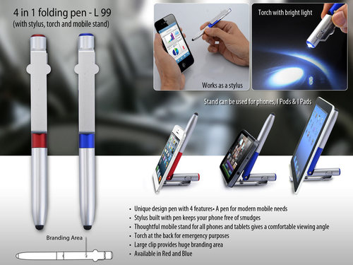 4 in 1 Folding Pen With Stylus Torch And Mobile Stand