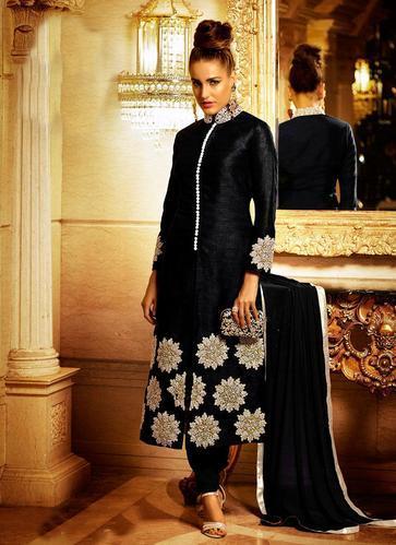 Black Bhagalpuri Silk Salwar Kameez