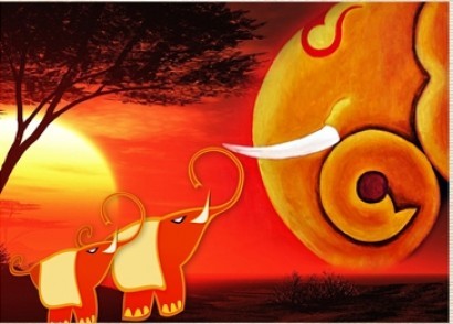 Elephant With His Baby Elephants Painting